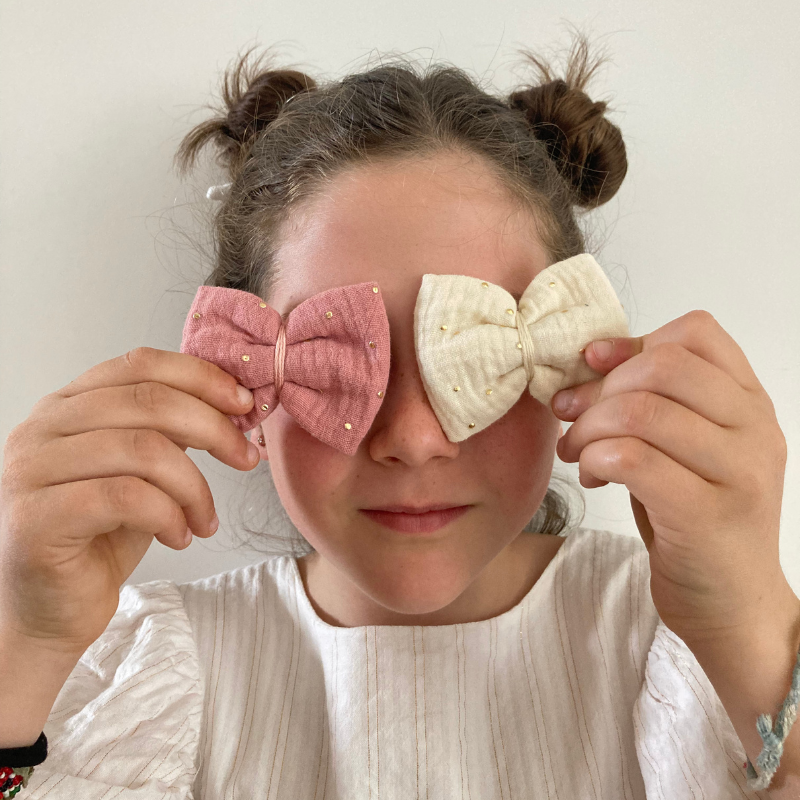 Barrette Nœud - Fleuri rose/violet/turquoise/jaune