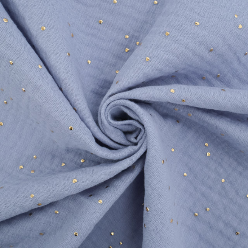 Anneau de Dentition - Gaze de coton Bleu jean à pois dorés