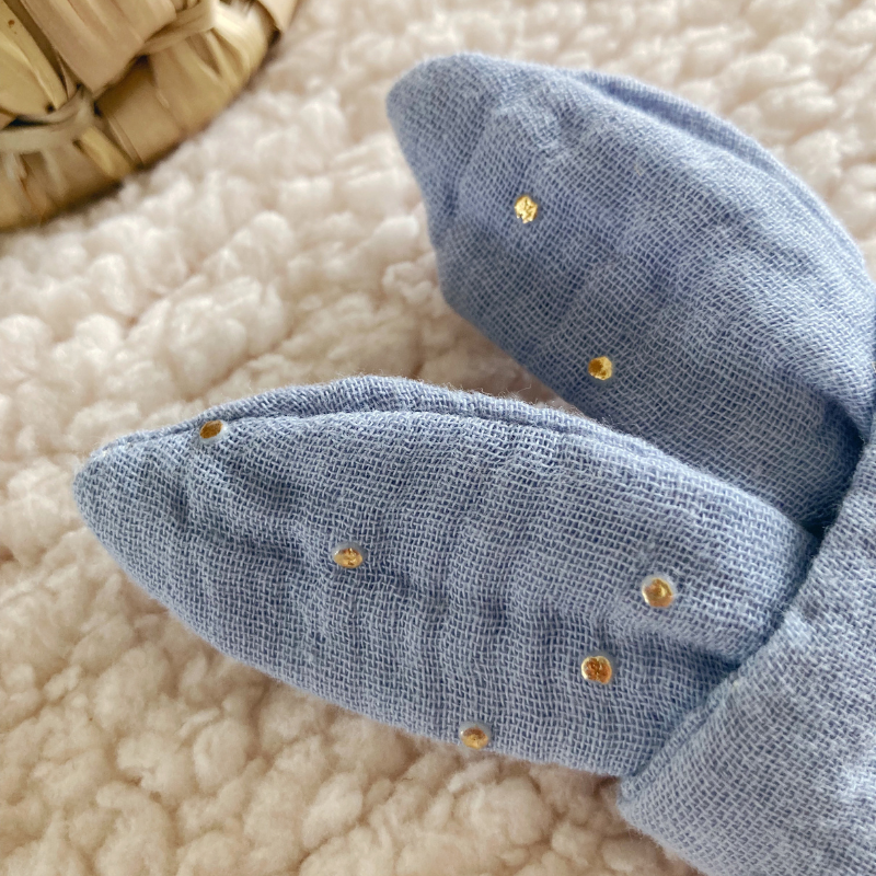 Anneau de Dentition - Gaze de coton Bleu jean à pois dorés