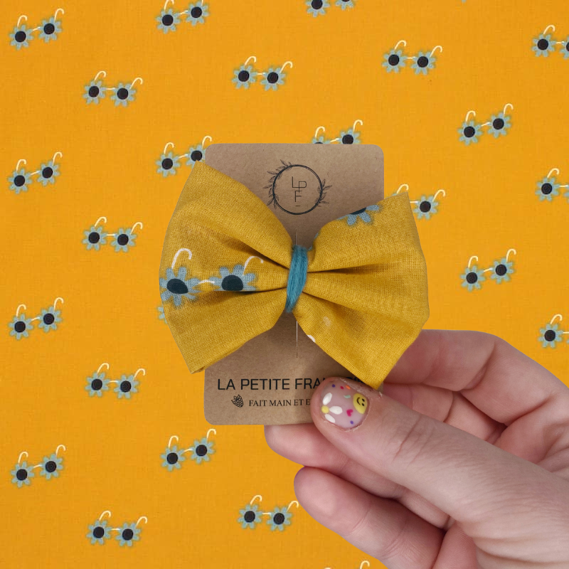 Barrette Nœud - Jaune moutarde / lunette
