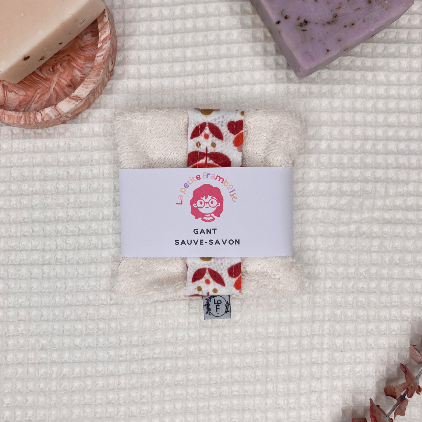 Gant Sauve-Savon Multi-Usages - Fleur bordeaux/corail 70'S