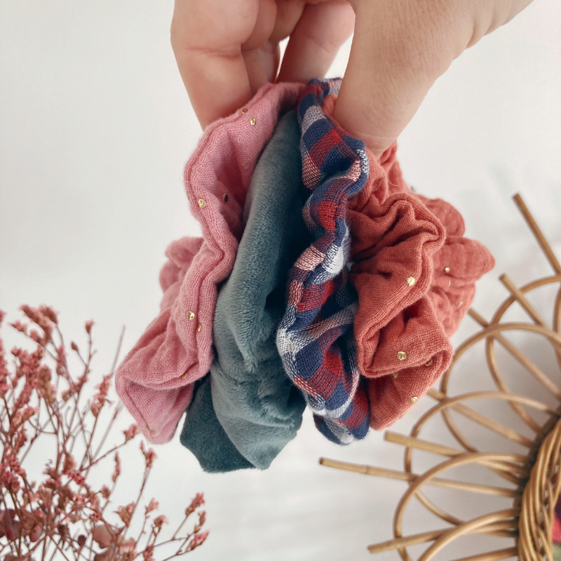 Chouchou Tissu - Carreaux bleu/rouge