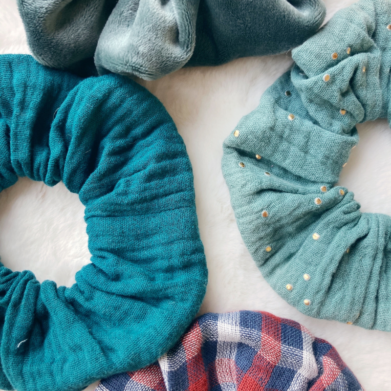Chouchou Tissu - Carreaux bleu/rouge