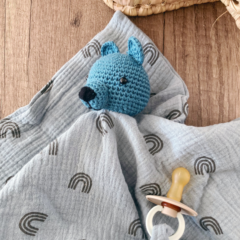 Doudou Ours - Vert de gris avec arc-en-ciel