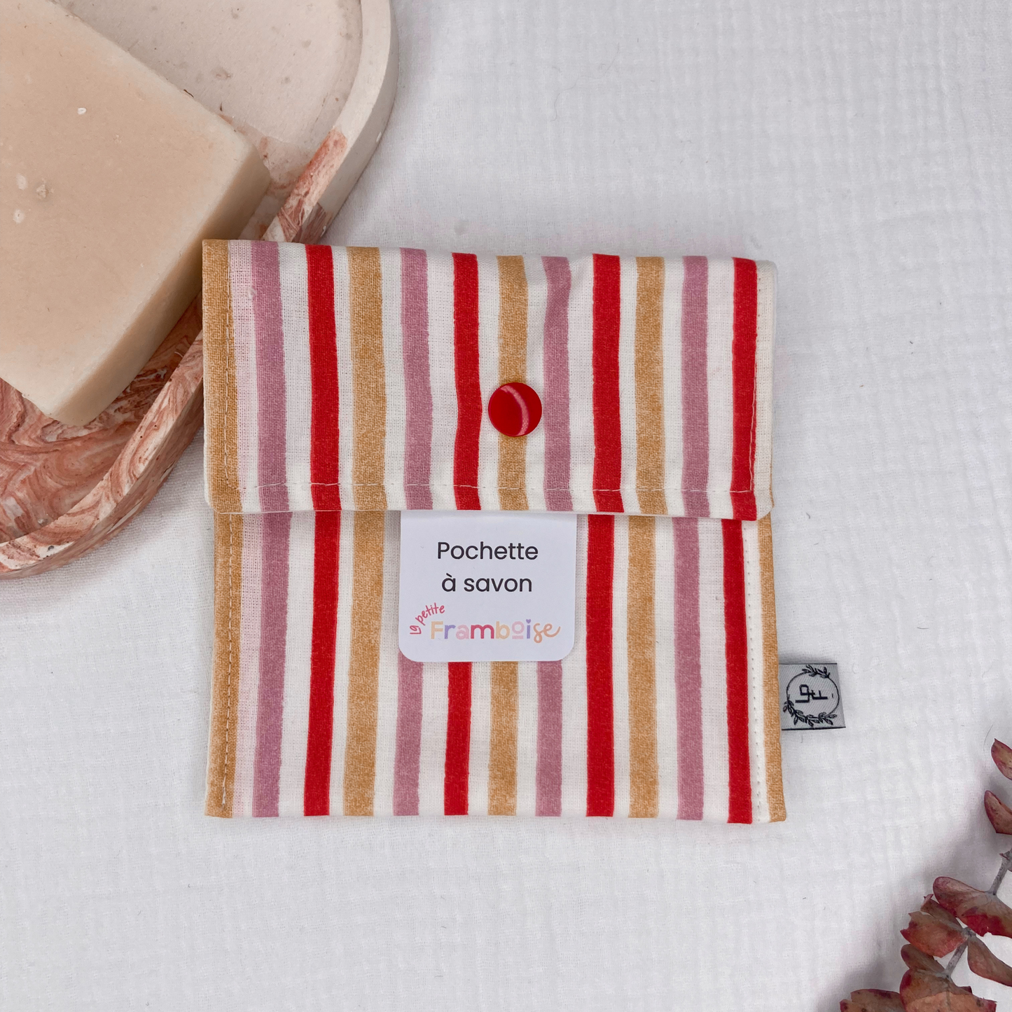 Pochette à Savon Imperméable – Rayé: jaune/rouge/rose