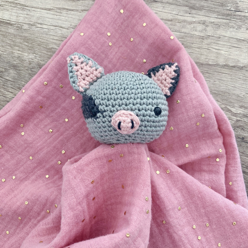 Doudou Cochon - Gaze de coton Rose thé à pois dorés