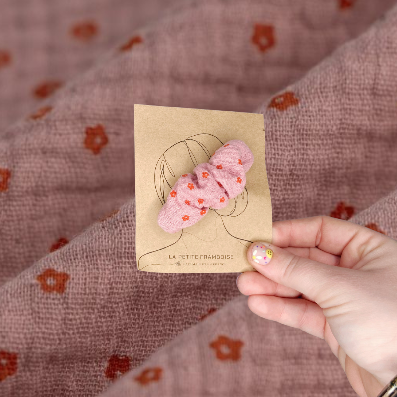 Pince Scrunchy - Marsala à fleur rouge