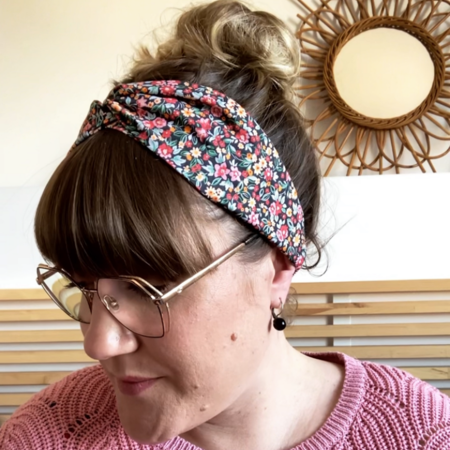 Headband twist adulte - Moutarde à pois dorés