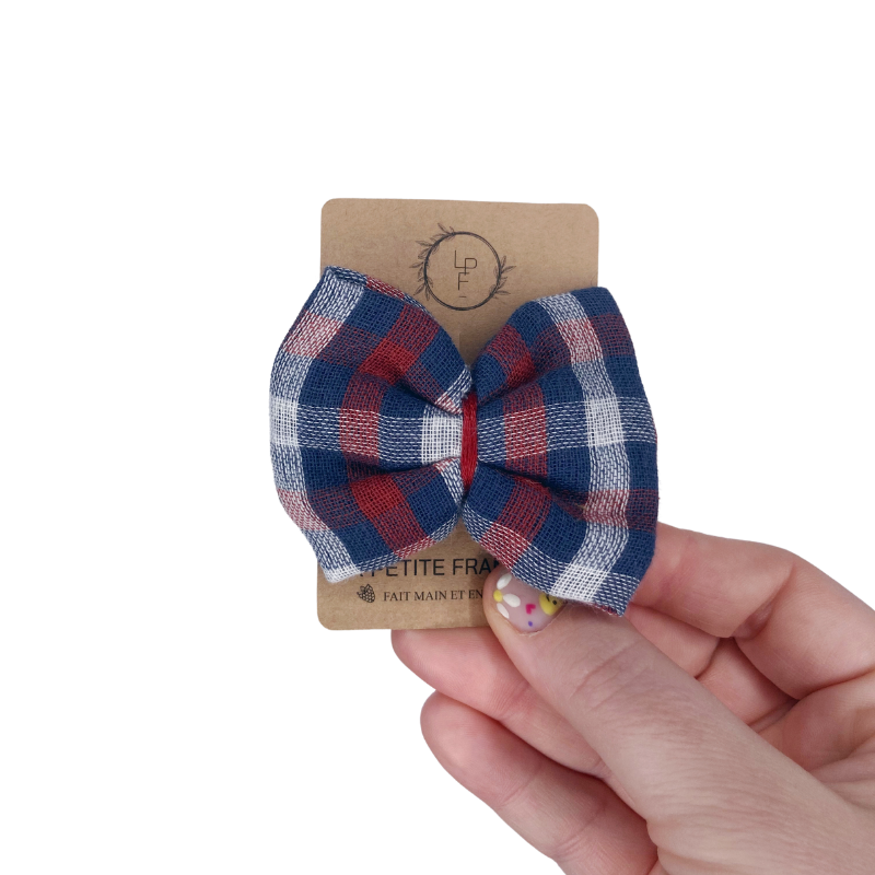 Barrette Nœud - Tartan bleu marine