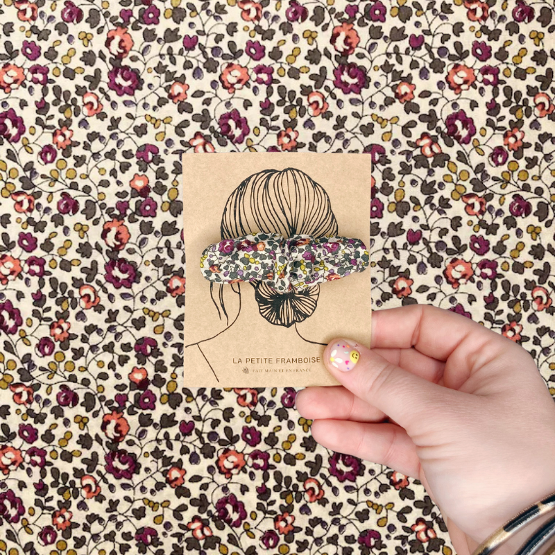 Pince Scrunchy - Écrue à fleur violet/vert
