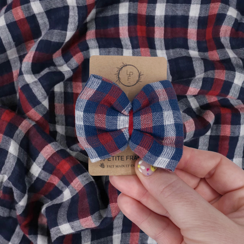 Barrette Nœud - Tartan bleu marine