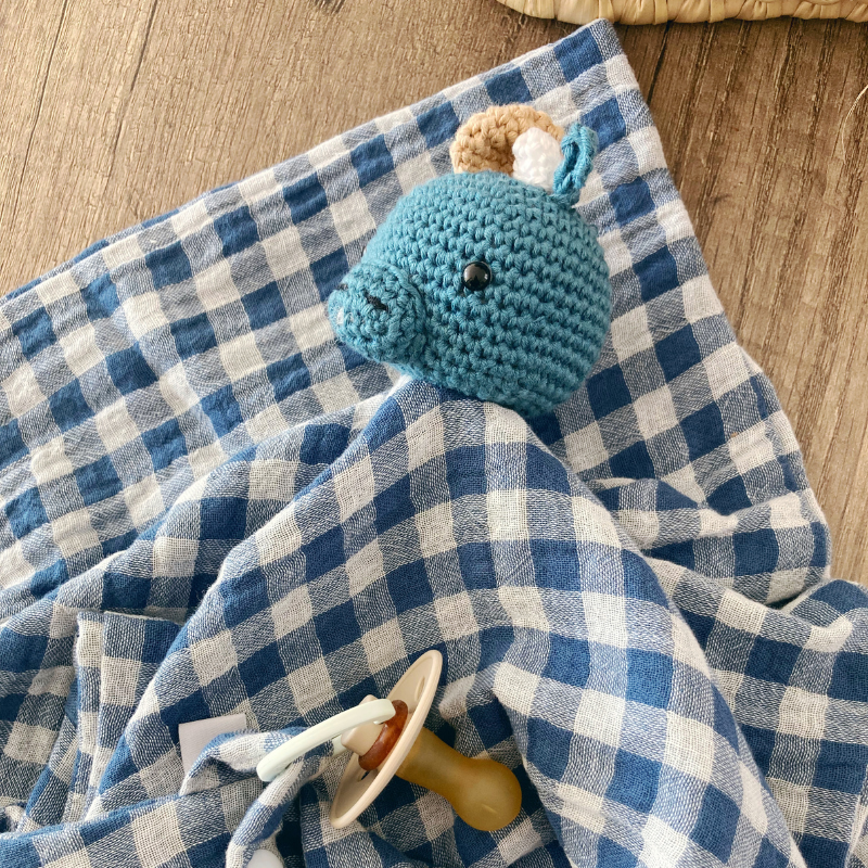 Doudou Dinosaure - Vichy bleu
