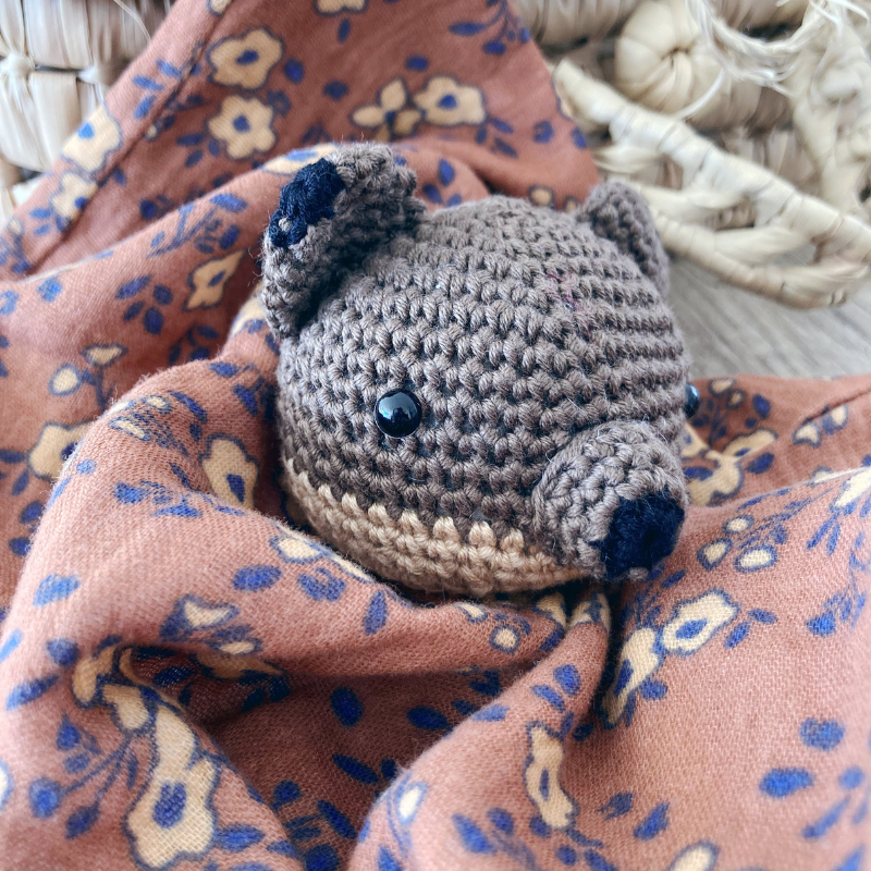 Doudou Renard - Marron fleurs beige et violette