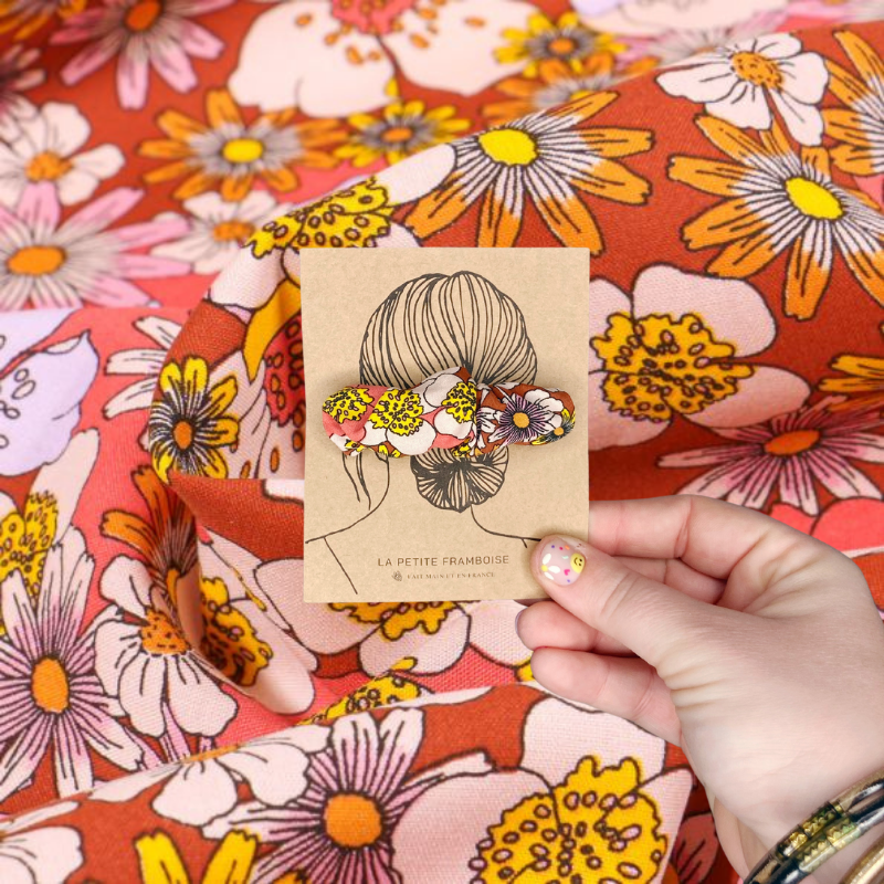 Pince Scrunchy - Brique à fleur jaune