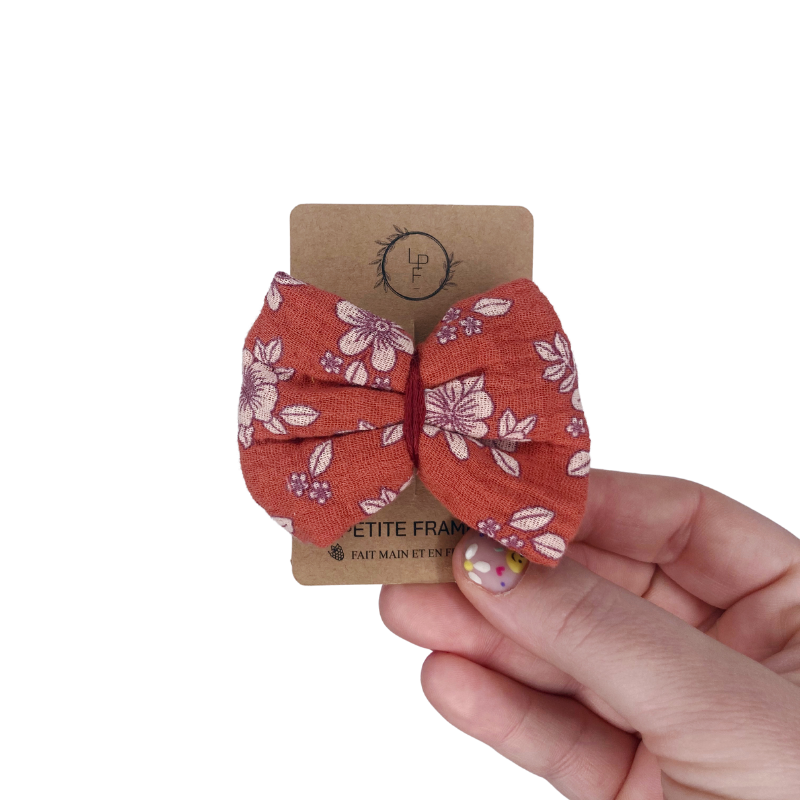 Barrette Nœud - Terracota fleuri