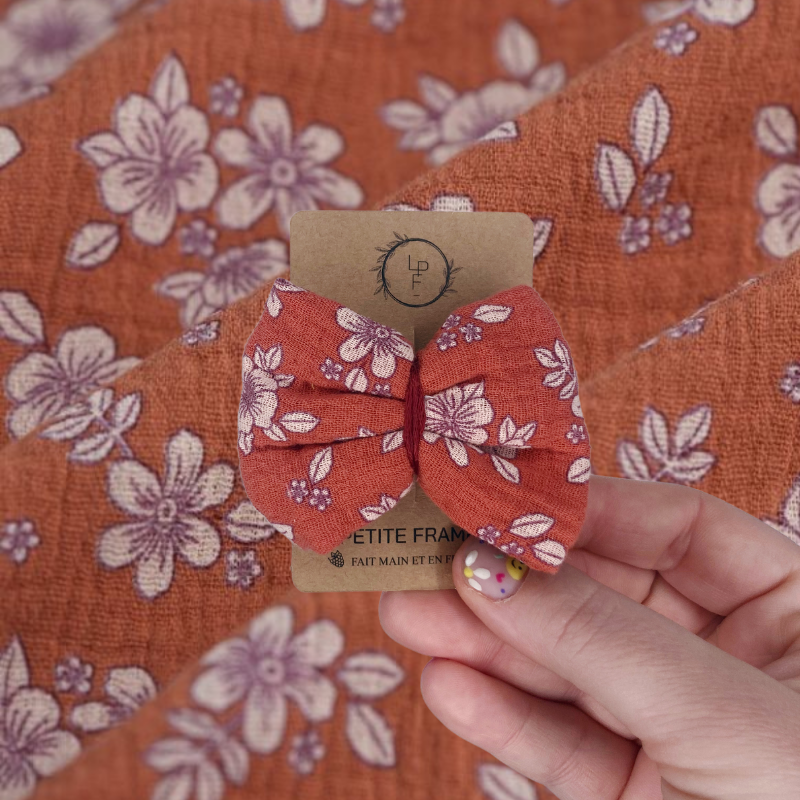 Barrette Nœud - Terracota fleuri