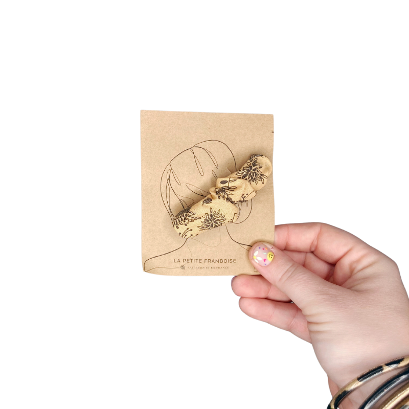Pince Scrunchy - Ocre et fleur stylisé