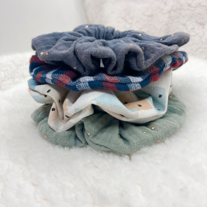 Chouchou Tissu - Carreaux bleu/rouge