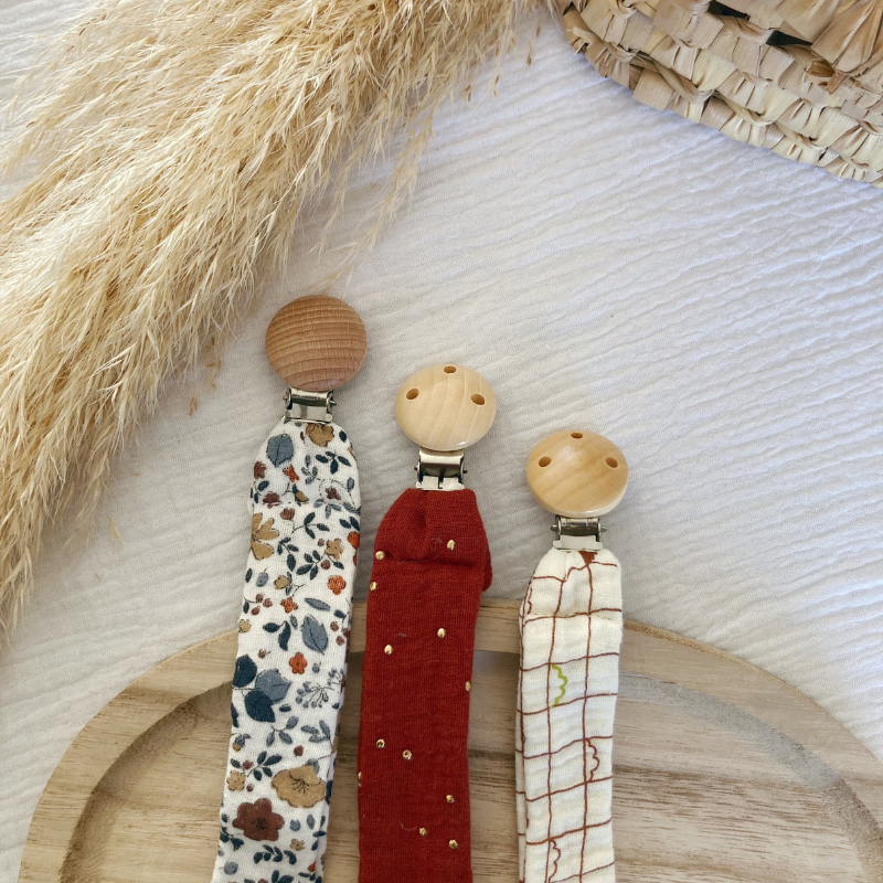 Attache tétine - Gaze de coton Tomette à pois doré