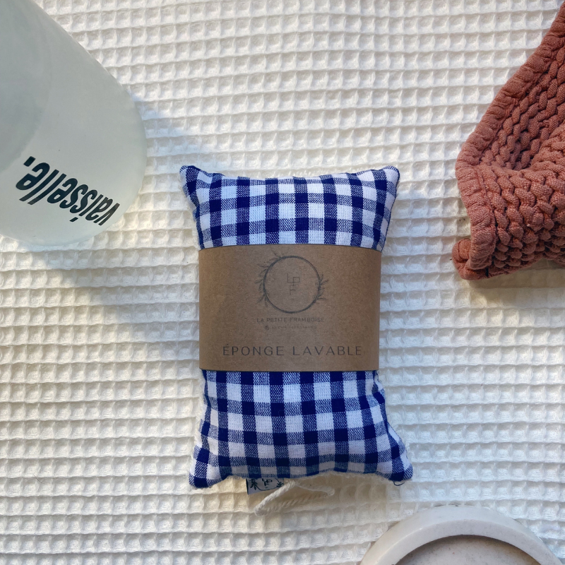 Éponge lavable et réutilisable - Vichy bleu