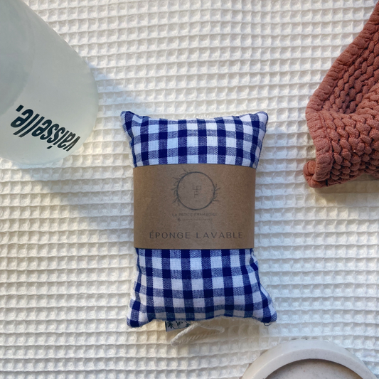 Éponge lavable et réutilisable - Vichy bleu