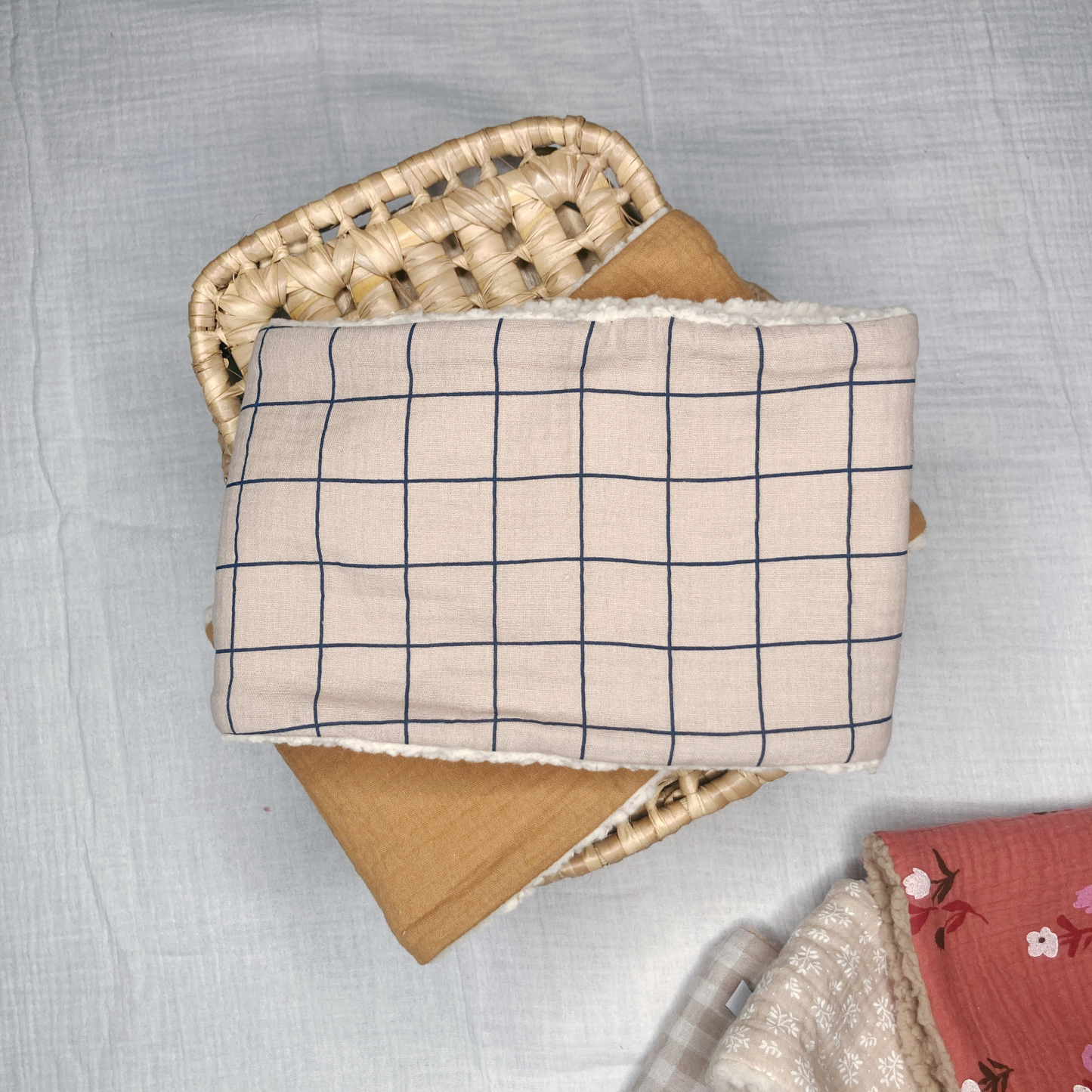 Tour de cou - Beige carreaux bleu