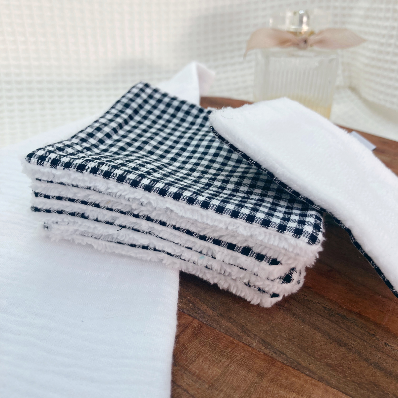 Semainier de cotons lavables - Vichy noir