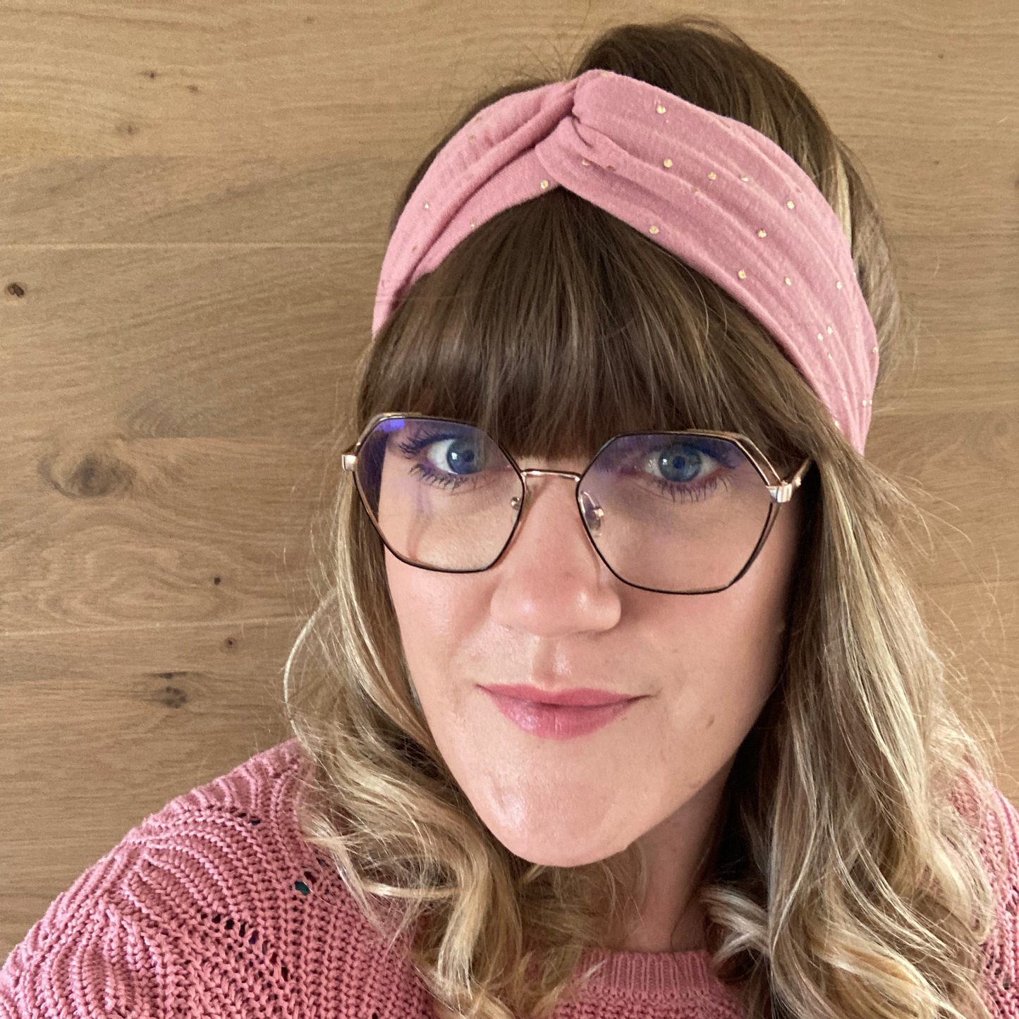 Headband twist adulte - Moutarde à pois dorés