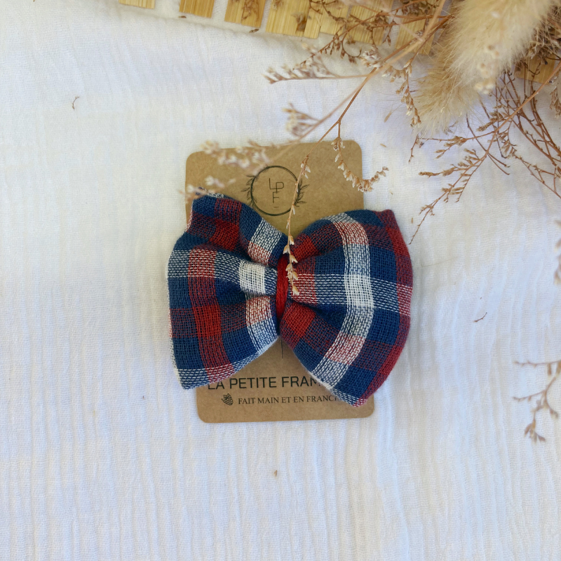 Barrette Nœud - Tartan bleu marine