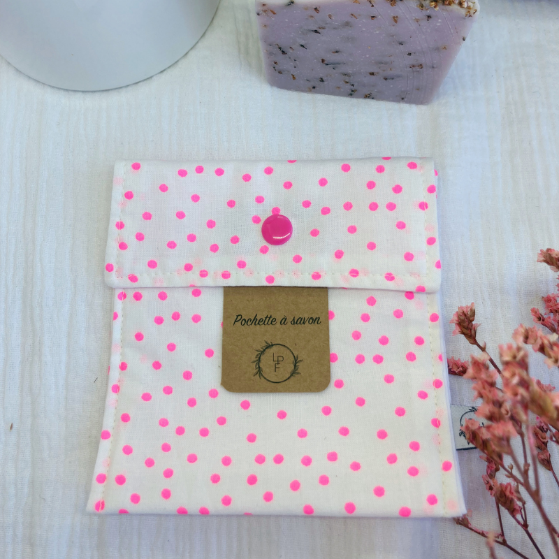 Pochette à Savon Imperméable – Pois rose fluo