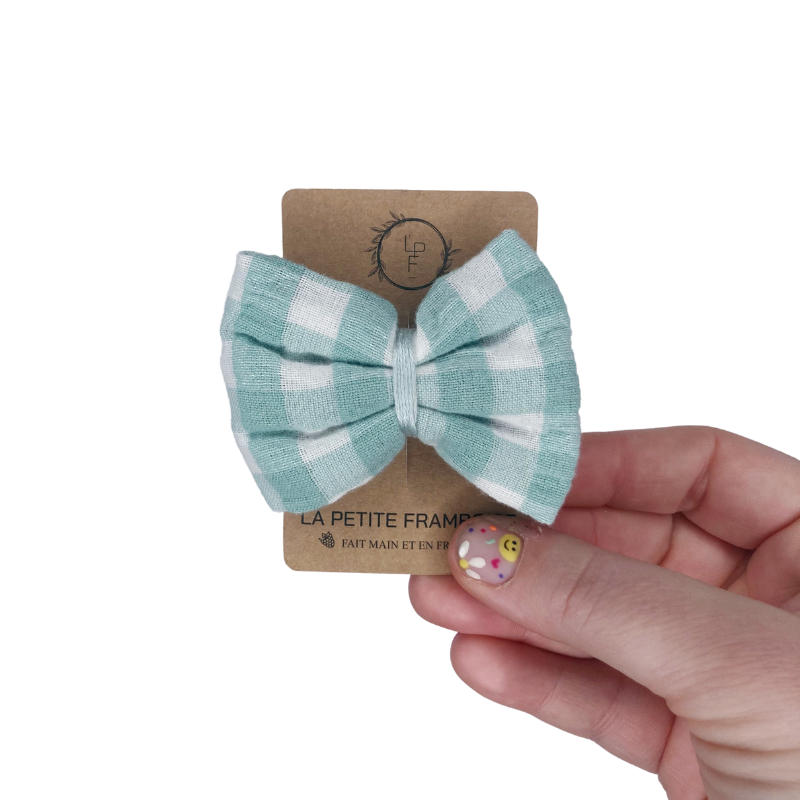 Barrette Nœud - Vichy turquoise
