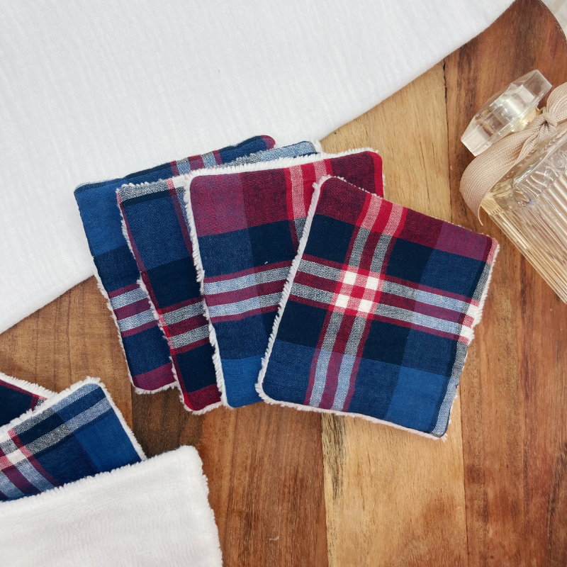 Semainier de cotons lavables - Tartan bleu