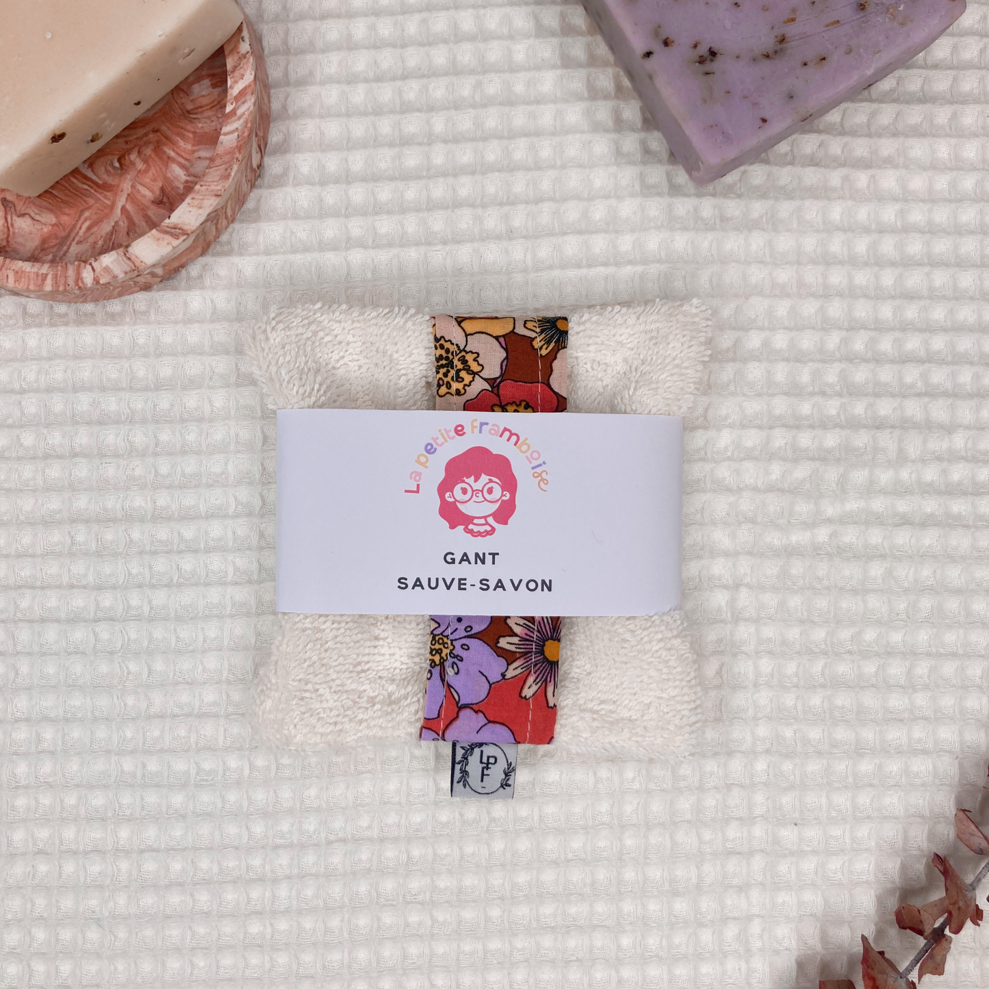 Gant Sauve-Savon Multi-Usages - Marron fleurs jaune/violet/rose
