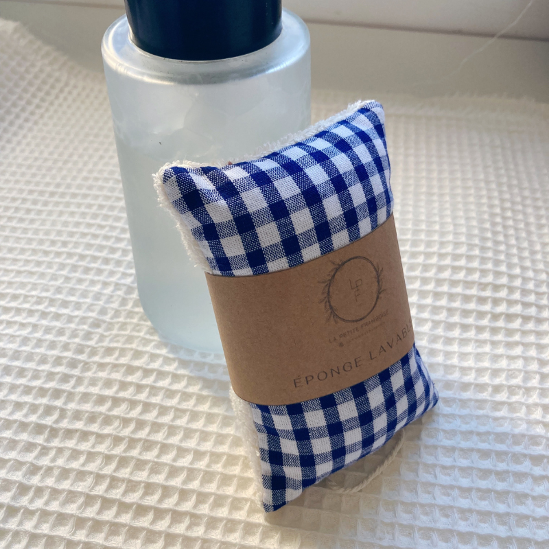 Éponge lavable et réutilisable - Vichy bleu