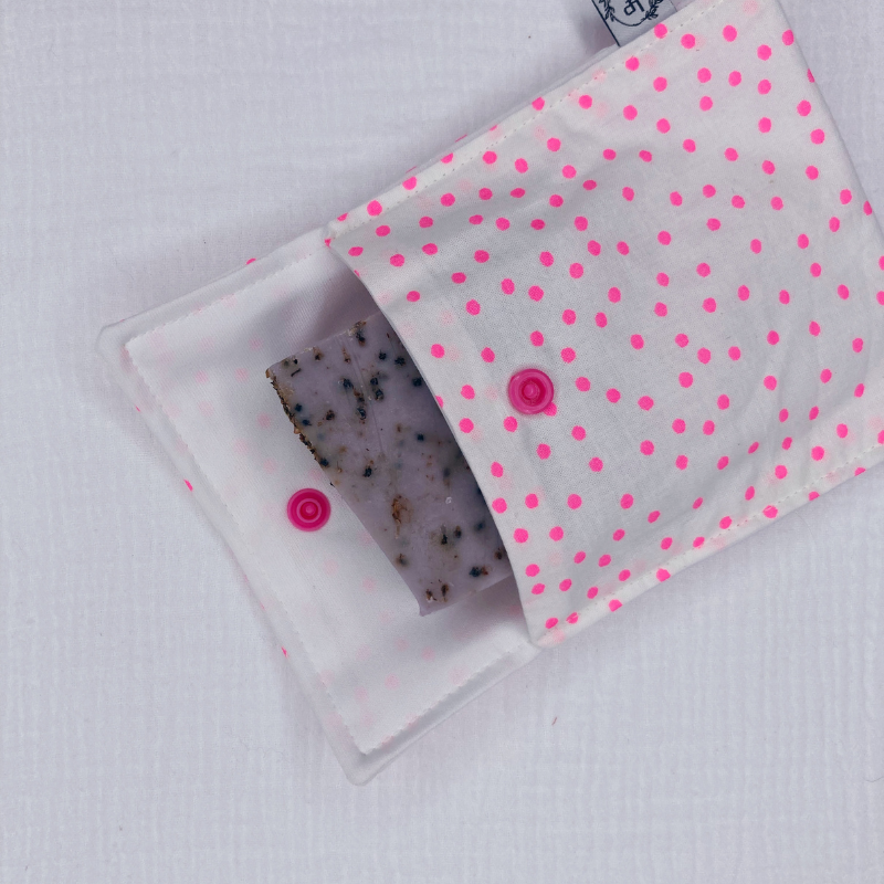 Pochette à Savon Imperméable – Pois rose fluo