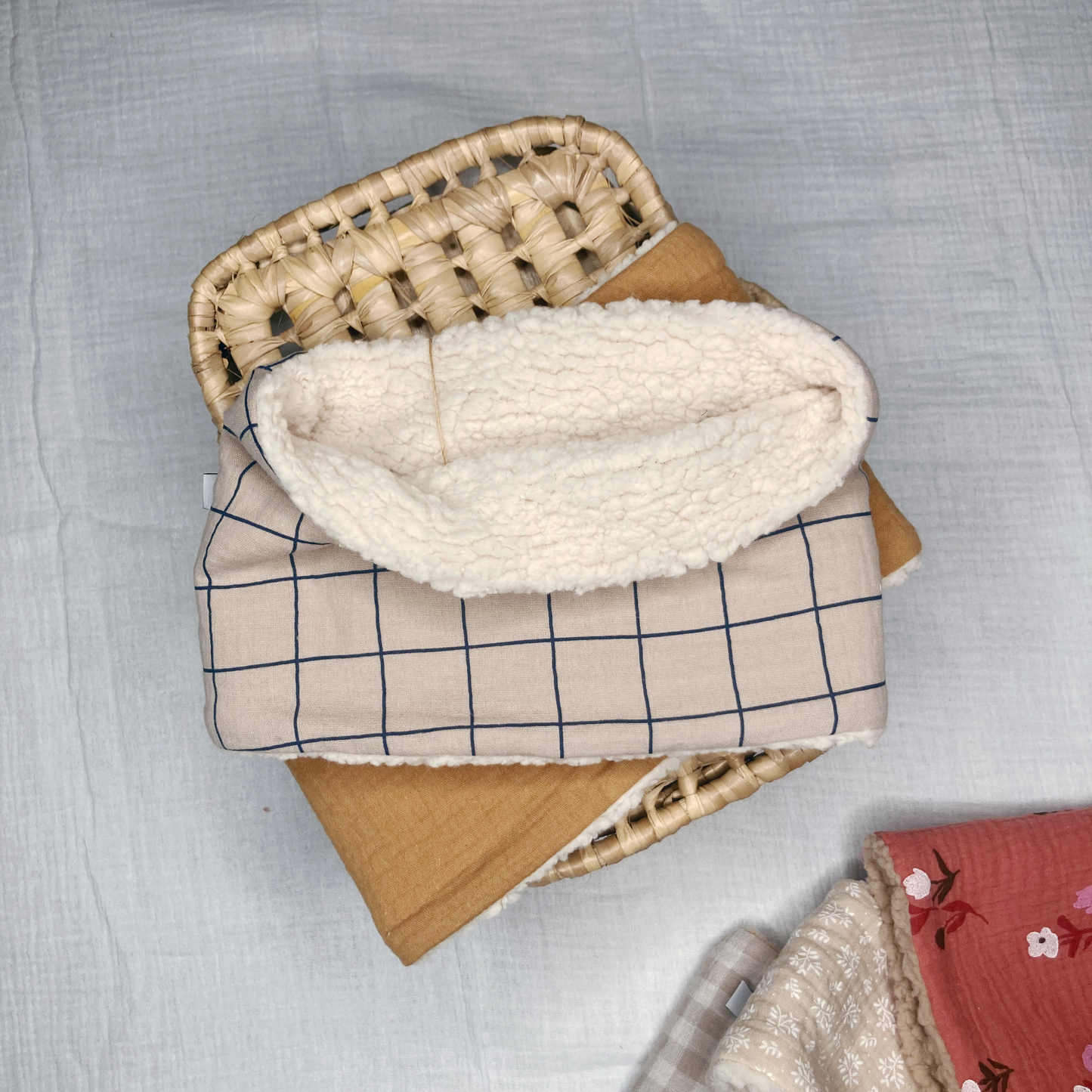 Tour de cou - Beige carreaux bleu