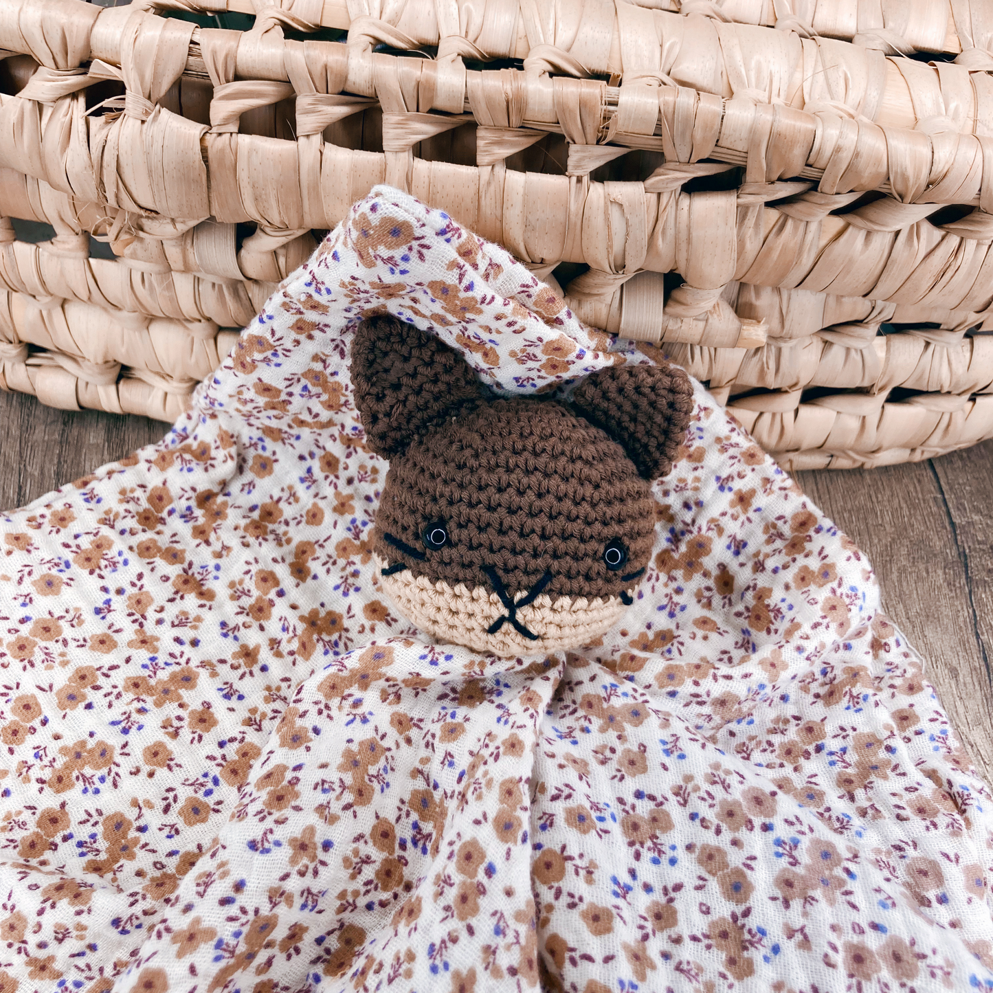 Doudou Chat - Petites fleurs marrons
