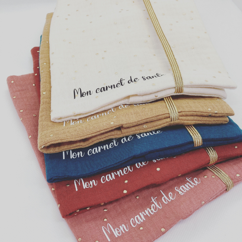 Protège carnet de santé - Gaze de coton Ecrue à pois doré - La Petite Framboise