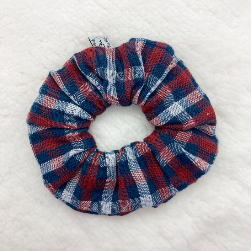 Chouchou Tissu - Carreaux bleu/rouge