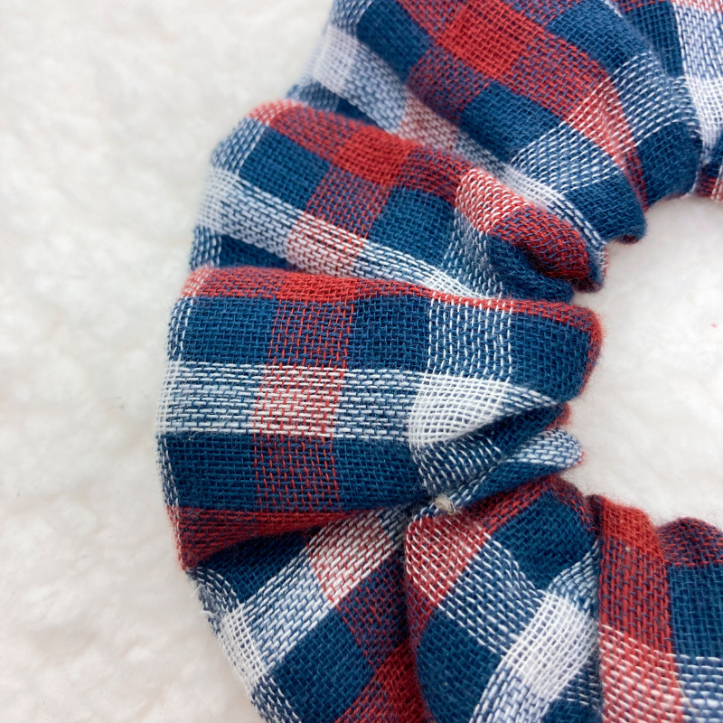 Chouchou Tissu - Carreaux bleu/rouge
