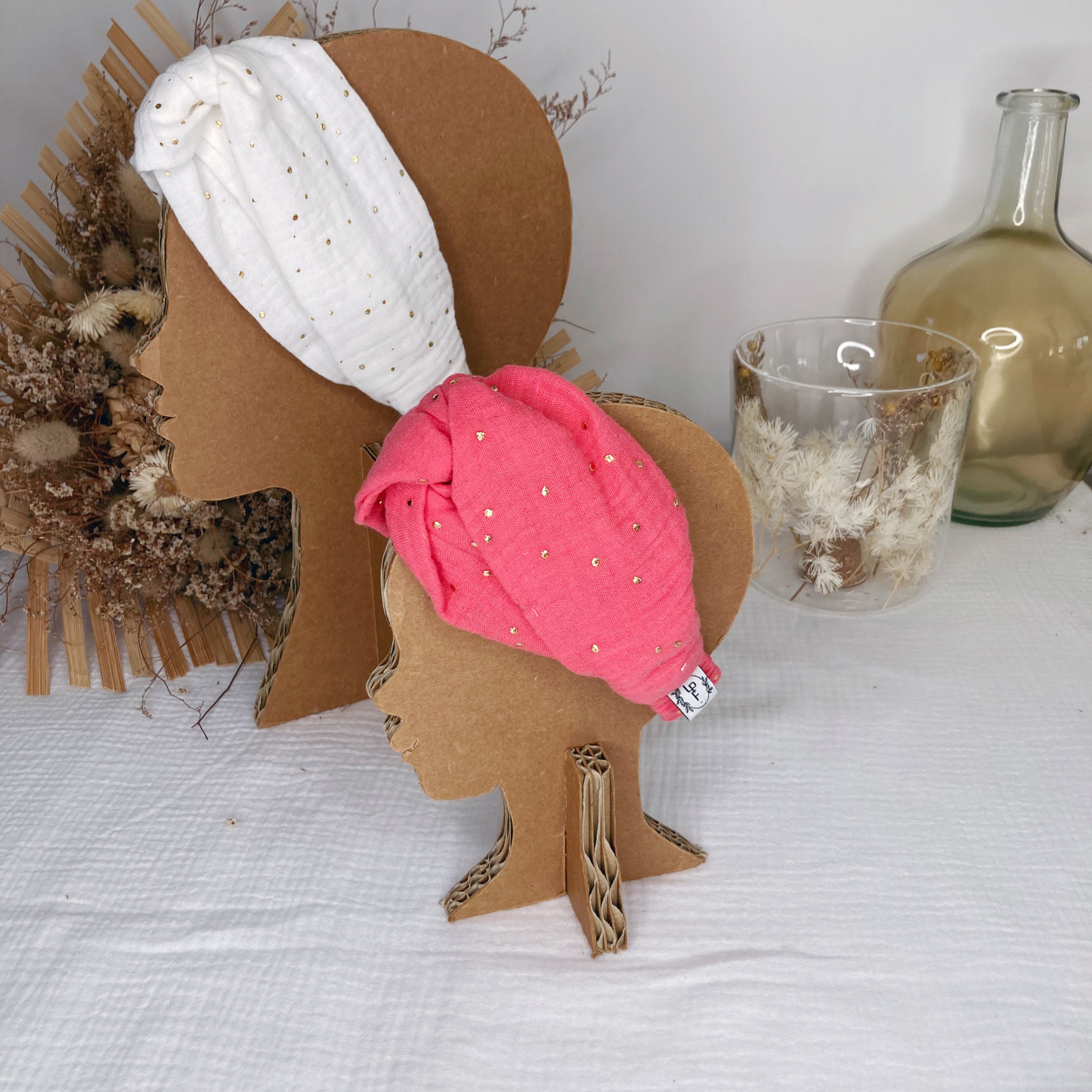 Headband twist naissance - Corail à pois dorés