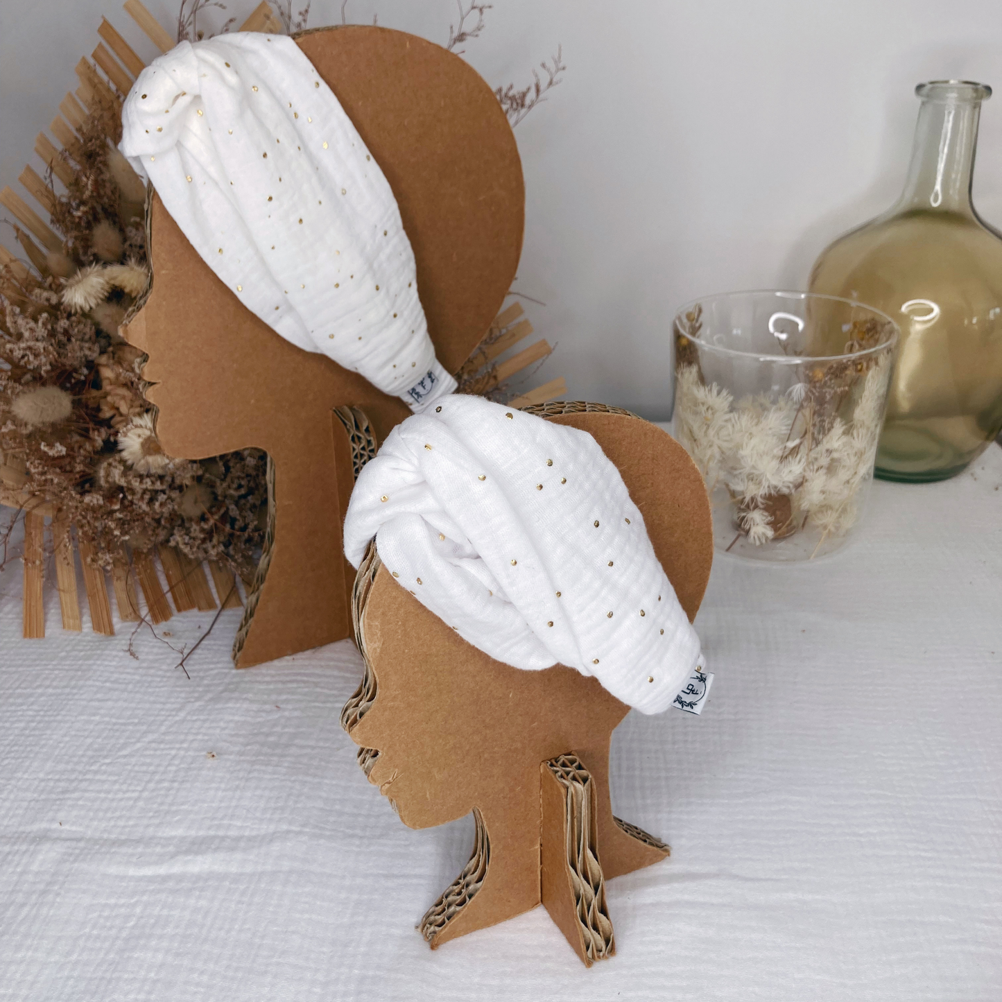 Headband twist adulte - Blanc à pois dorés
