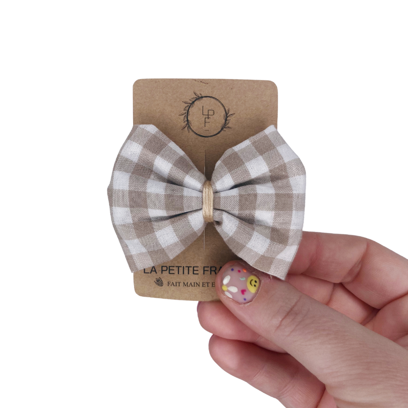 Barrette Nœud - Vichy beige