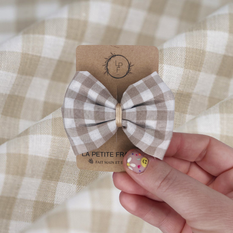 Barrette Nœud - Vichy beige
