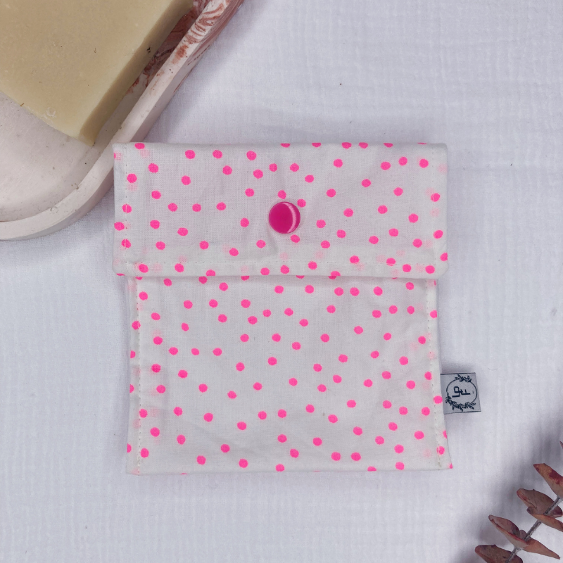 Pochette à Savon Imperméable – Pois rose fluo