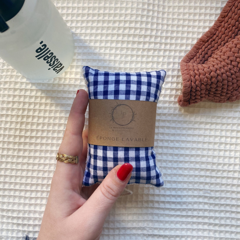 Éponge lavable et réutilisable - Vichy bleu