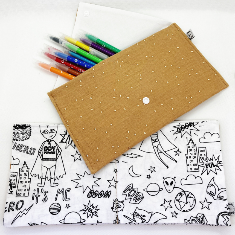 Kit à Colorier Lavable - Gaze de coton Camel à pois dorés