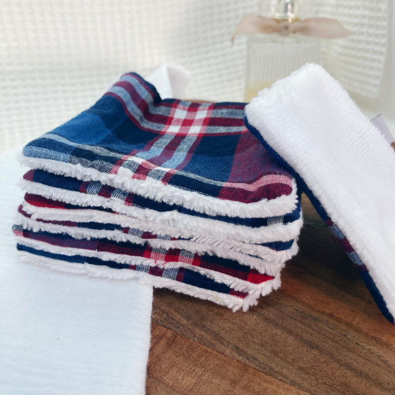 Semainier de cotons lavables - Tartan bleu
