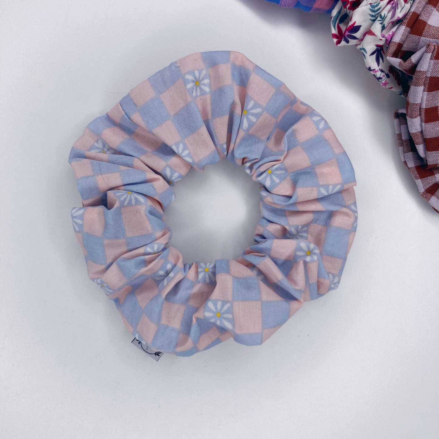 Chouchou Tissu - Vichy bleu / rose marguerite