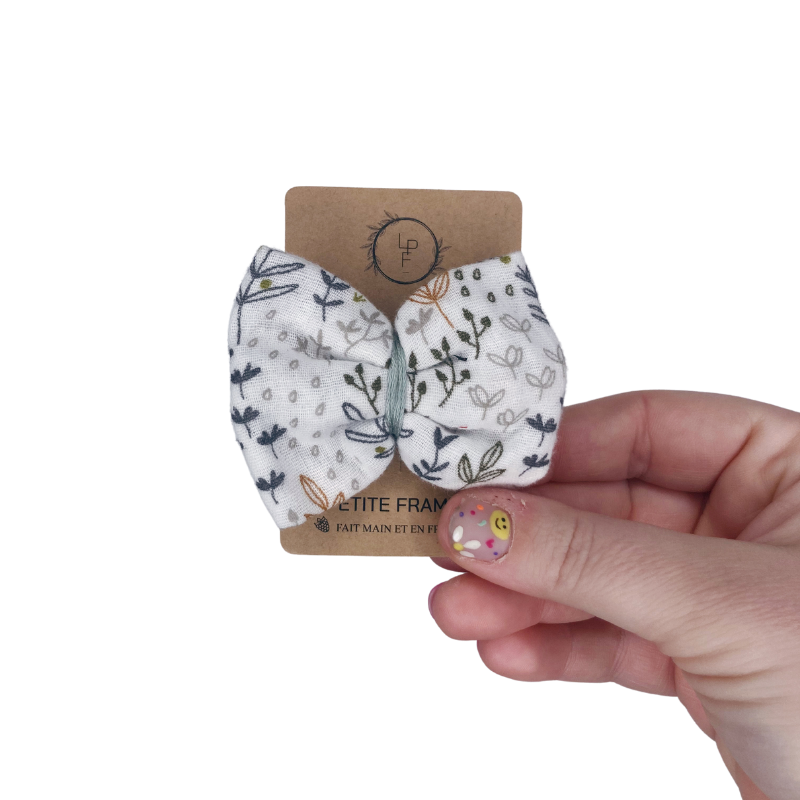 Barrette Nœud - Blanc / Feuillage